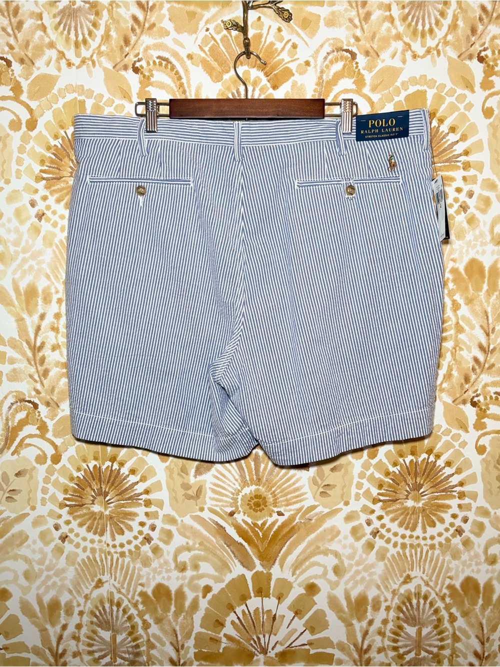 Polo Ralph Lauren Seersucker Shorts Men’s W36 Blue White Stripe Preppy Coastal - Picture 7 of 8